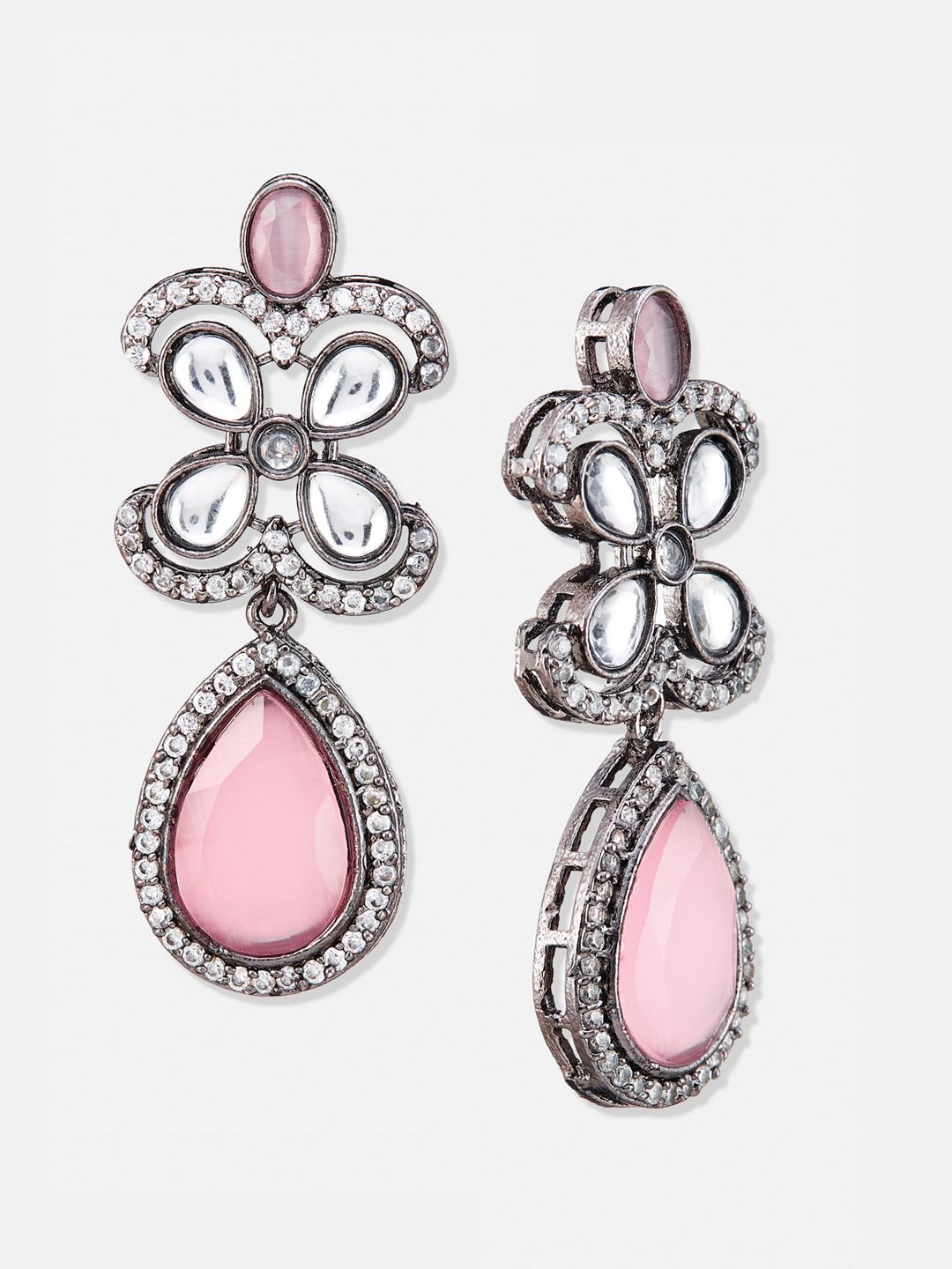 ATIBELLE German Silver-Plated Contemporary American Diamond Studded Drop Earrings