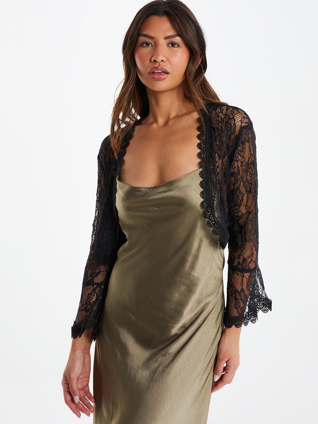 Buy Quiz Clothing QUIZ Floral Lace Flared Sleeve Shrug at Redfynd