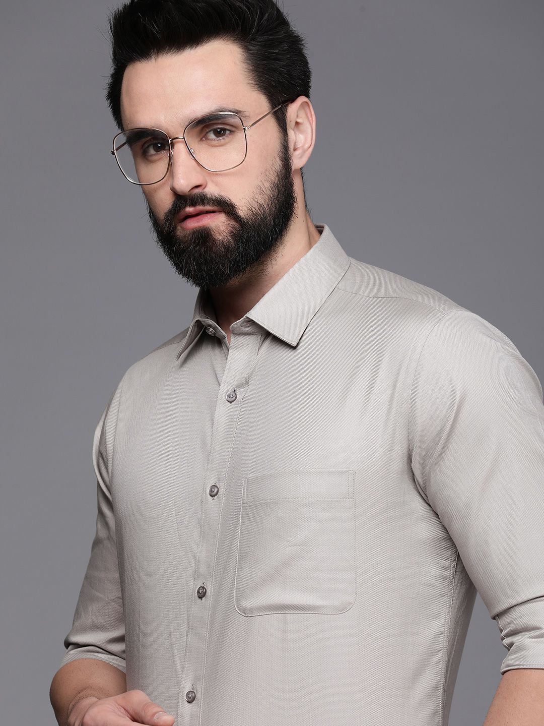 Raymond Self Design Textured Slim Fit Pure Cotton Formal Shirt-picture-11