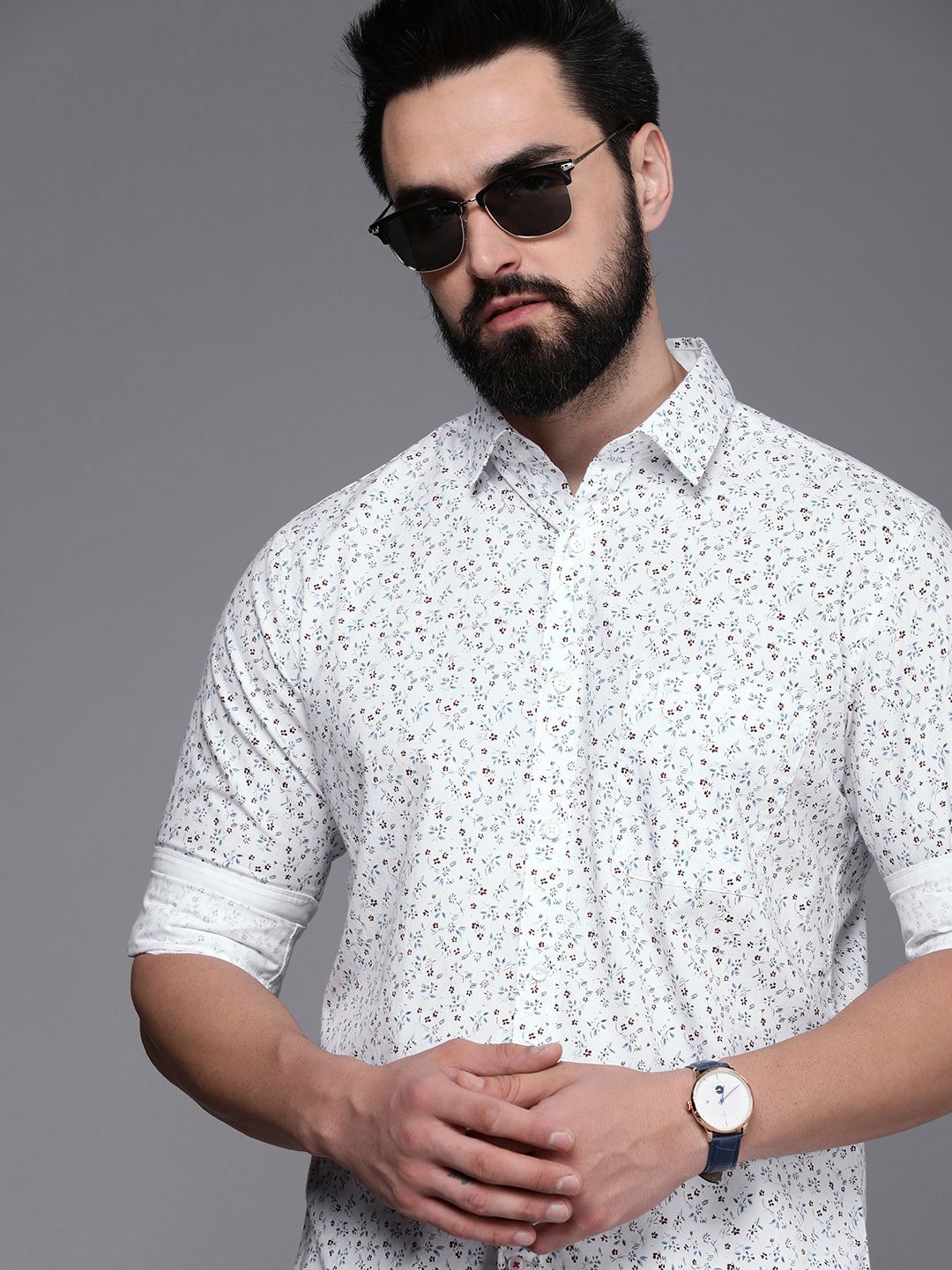 Raymond Men Slim Fit Floral Printed Pure Cotton Casual Shirt-image-24