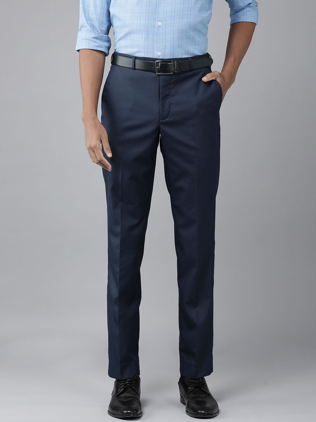 Park Avenue Men Textured Smart Slim Fit Formal Trousers-picture-19