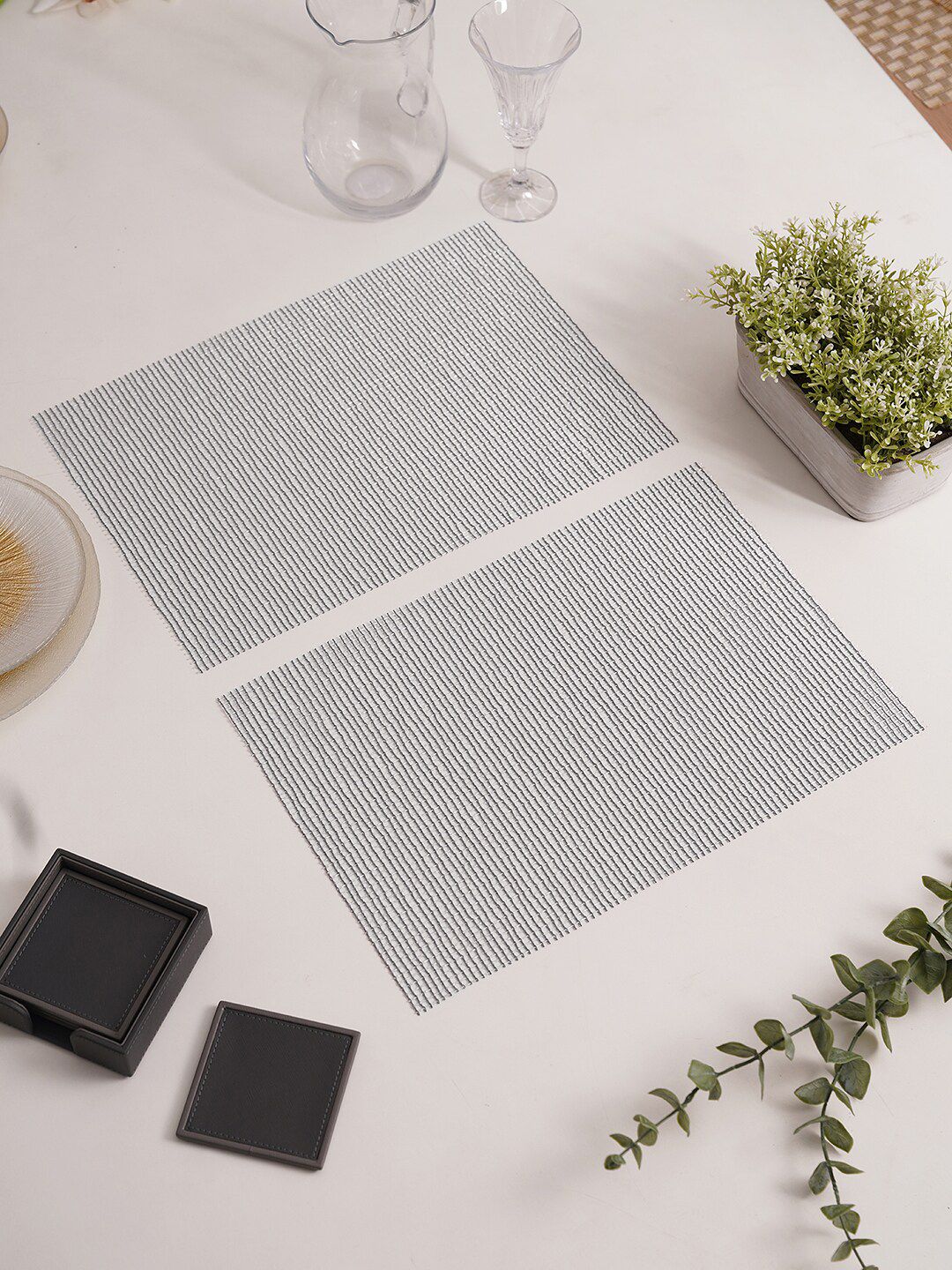 Pure Home and Living Silver Toned  2 Pieces Checked Table Placemats-picture-28