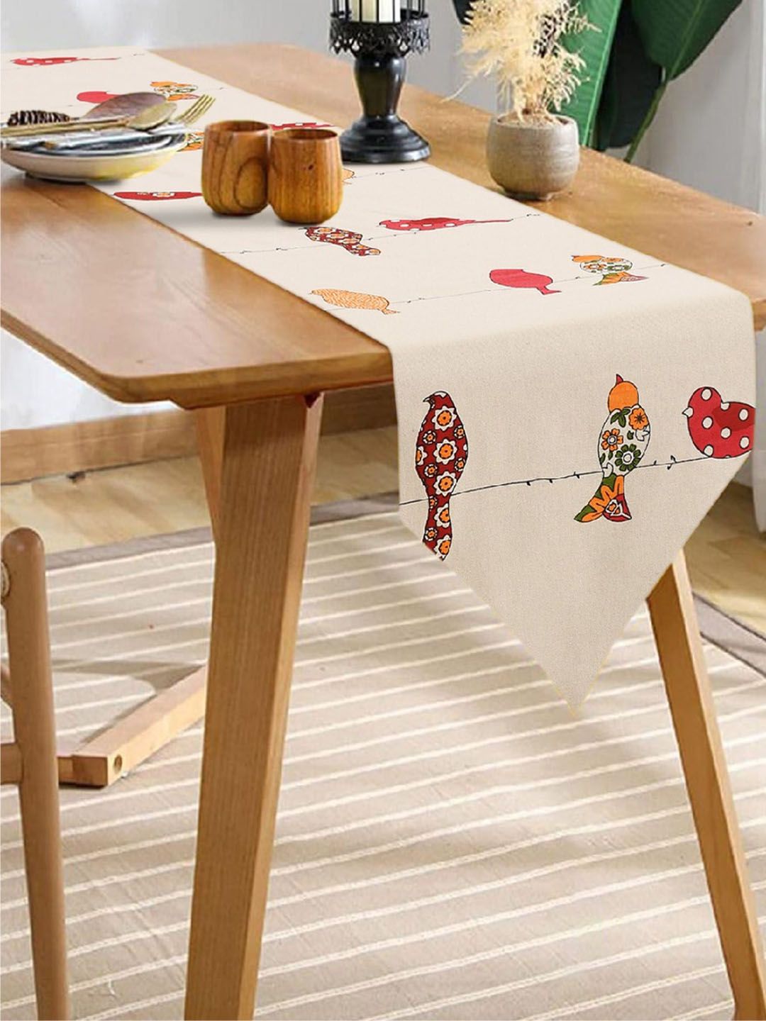 URBAN SPACE Mustard & White Printed Cotton Table Runner