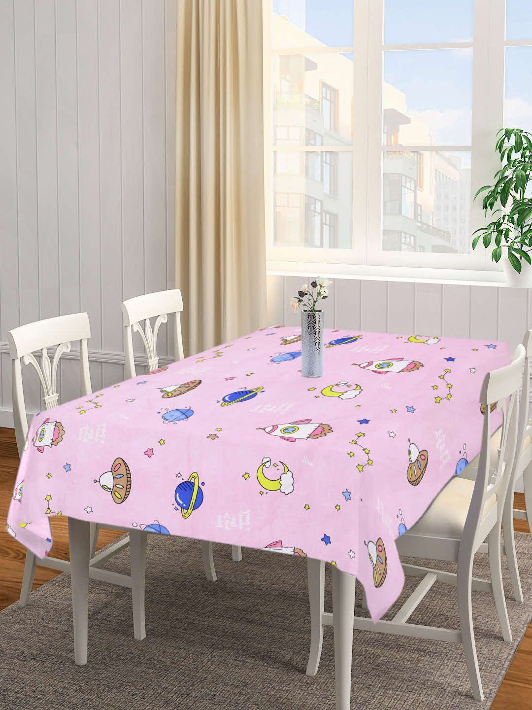 Arrabi Pink & Blue Conversational Printed 6-Seater Table Cover-picture-25