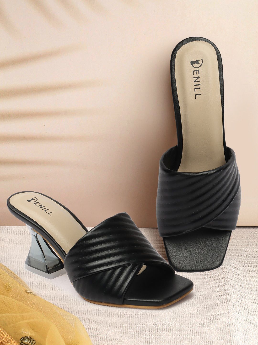 Denill Striped Triangle Block Heel Mules-picture-26