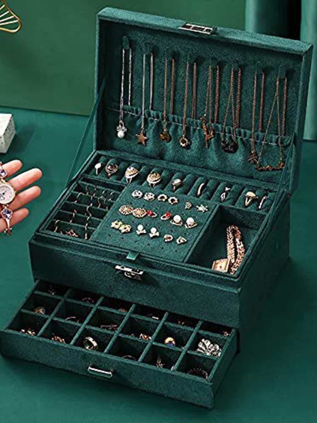 YouBella Green Synthetic Leather Jewellery Organiser-picture-41