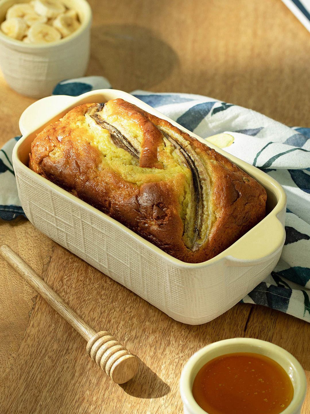 ellementry Butter-Up Beige Textured Ceramic Loaf Pan Platter Dish-1.25L