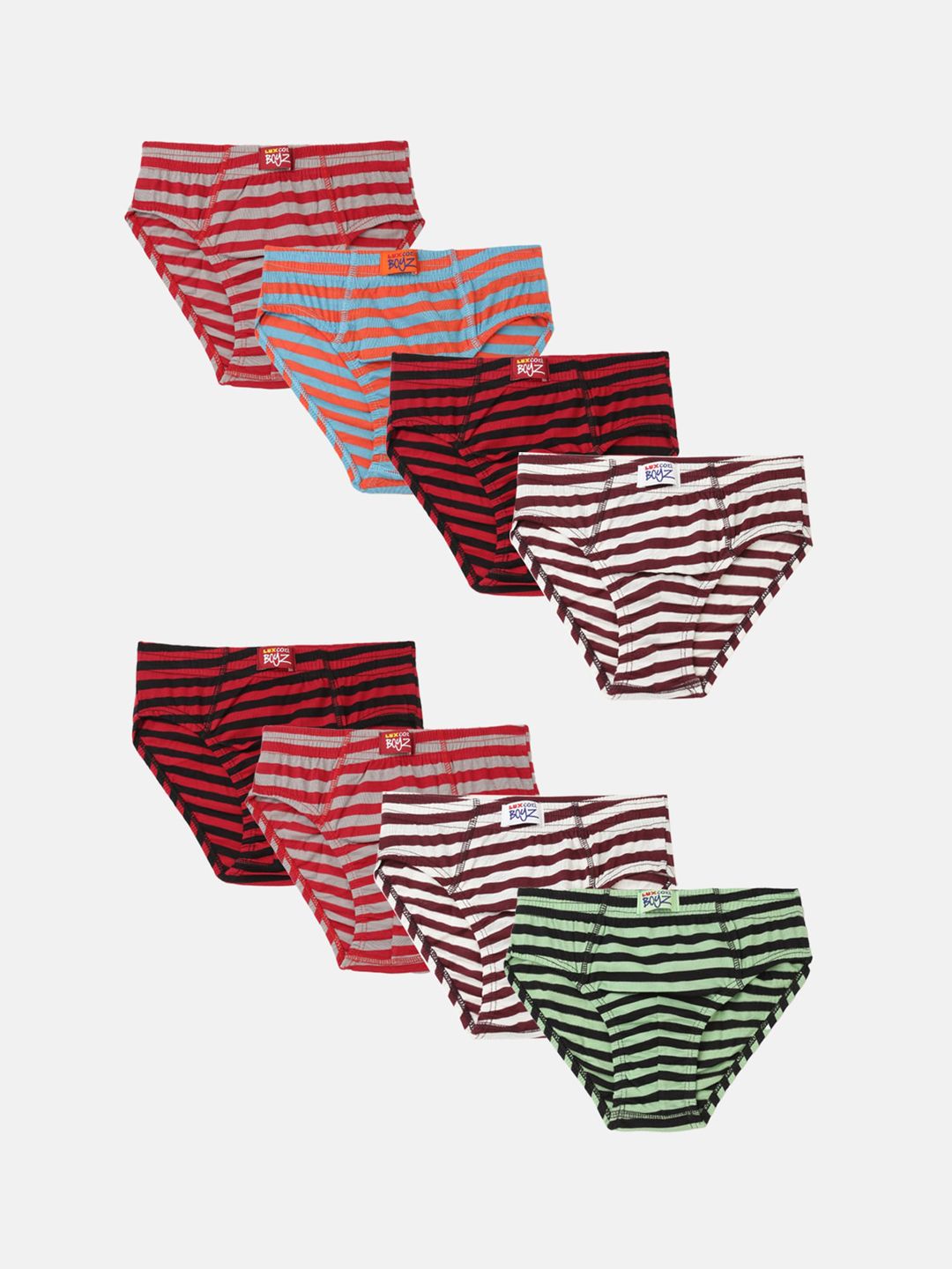 Lux Cozi Boys Pack Of 8 Striped Assorted Cotton Anti-Odour Basic Briefs-image-9