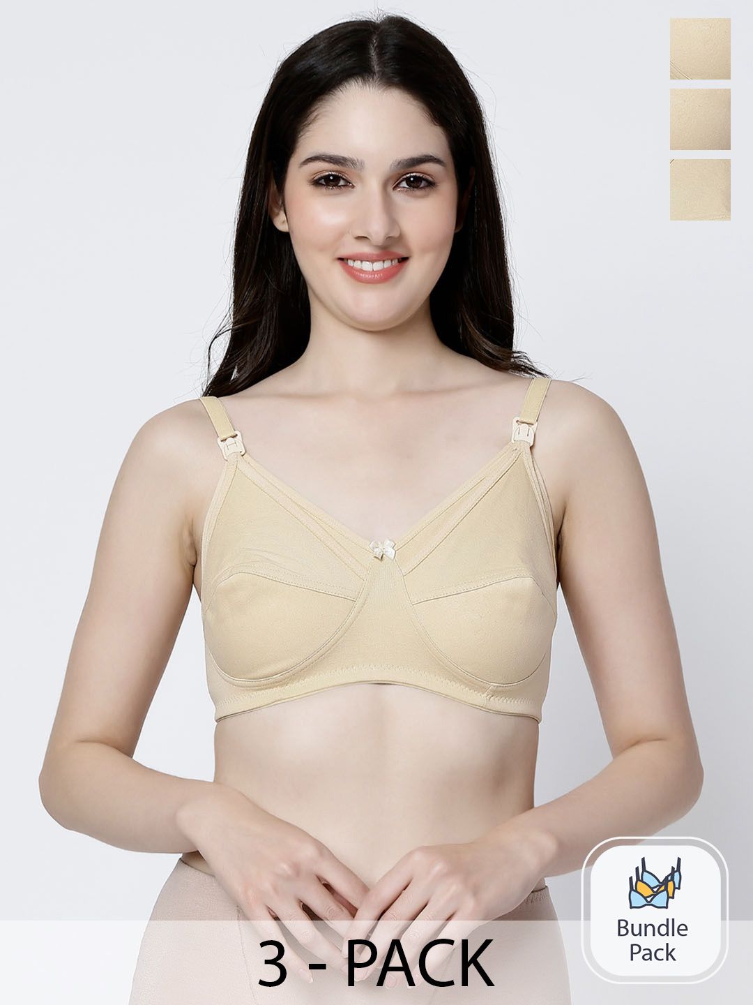 Pack of 3 Full-Coverage Cotton Bra