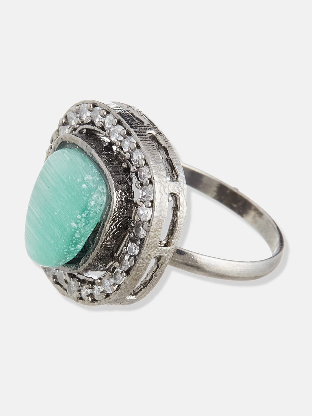 ATIBELLE Silver-Plated AD Stone-Studded Adjustable Finger Ring