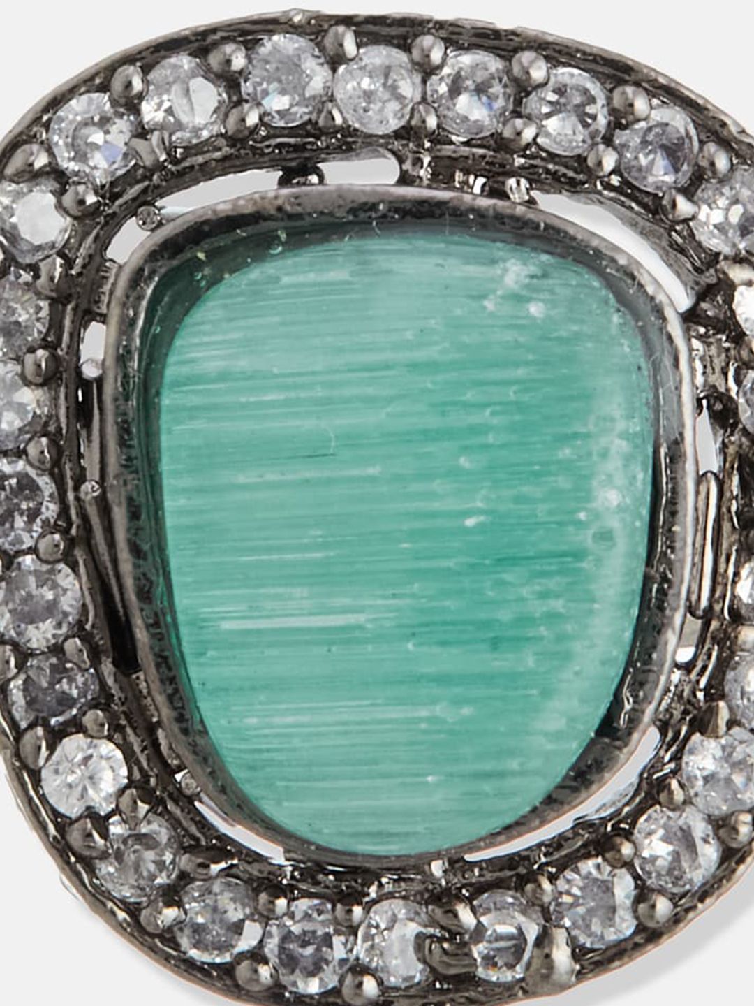 ATIBELLE Silver-Plated AD Stone-Studded Adjustable Finger Ring