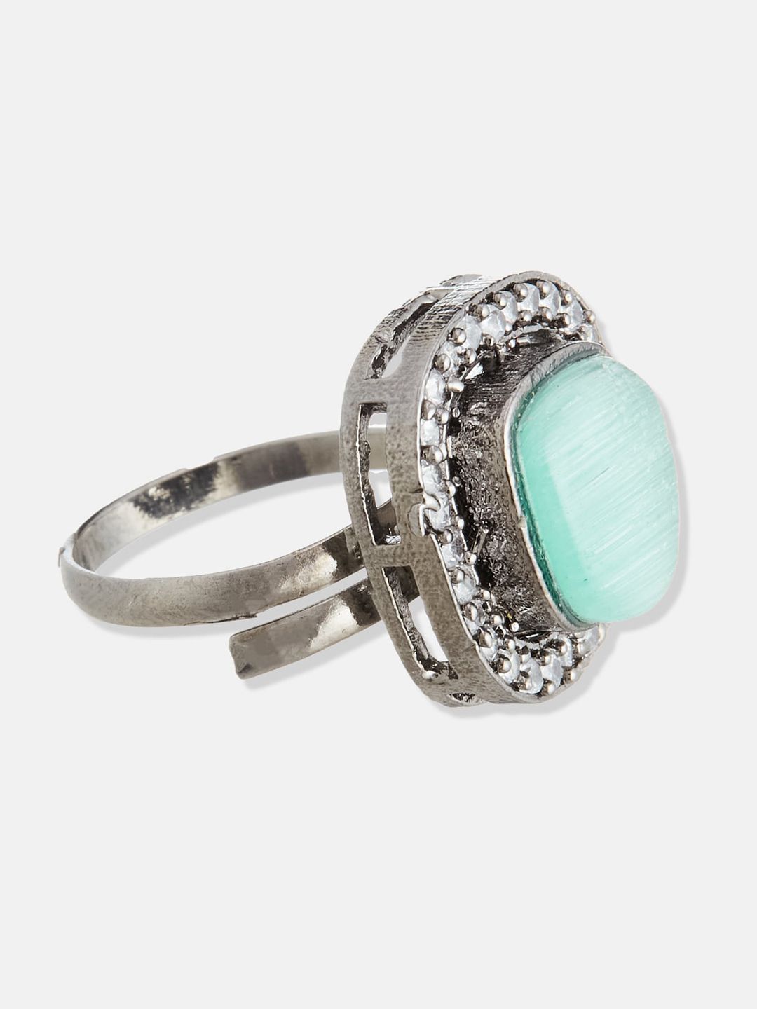 ATIBELLE Silver-Plated AD Stone-Studded Adjustable Finger Ring