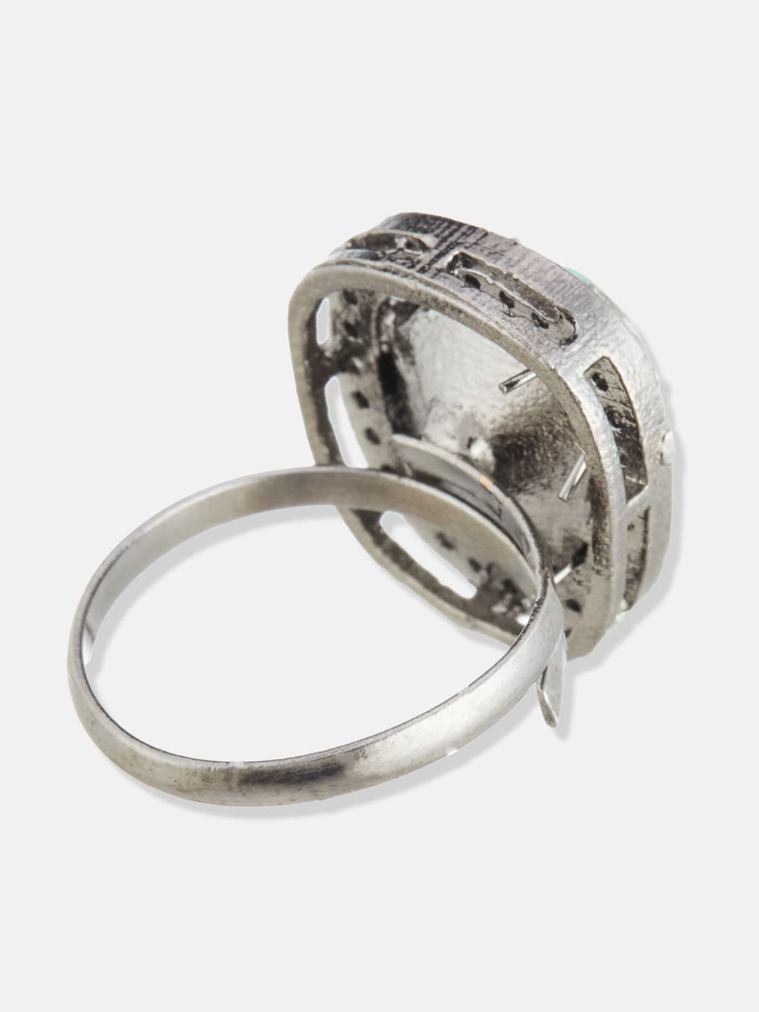 ATIBELLE Silver-Plated AD Stone-Studded Adjustable Finger Ring