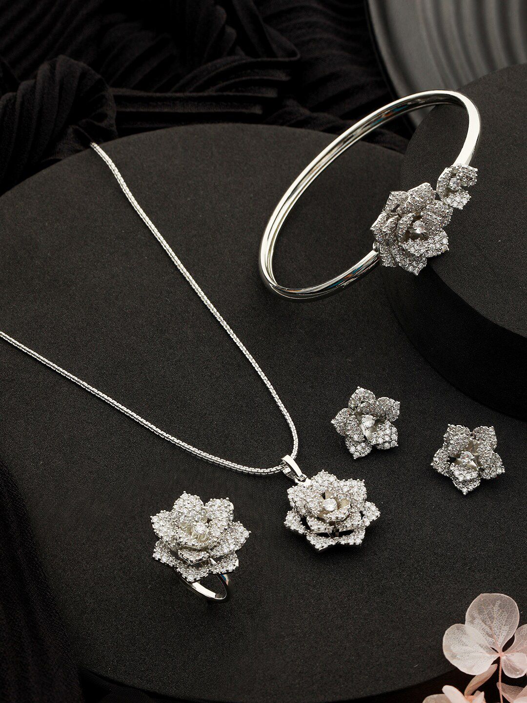 Saraf RS Jewellery Silver-Plated AD Studded Rose Statement Jewellery Set-picture-13