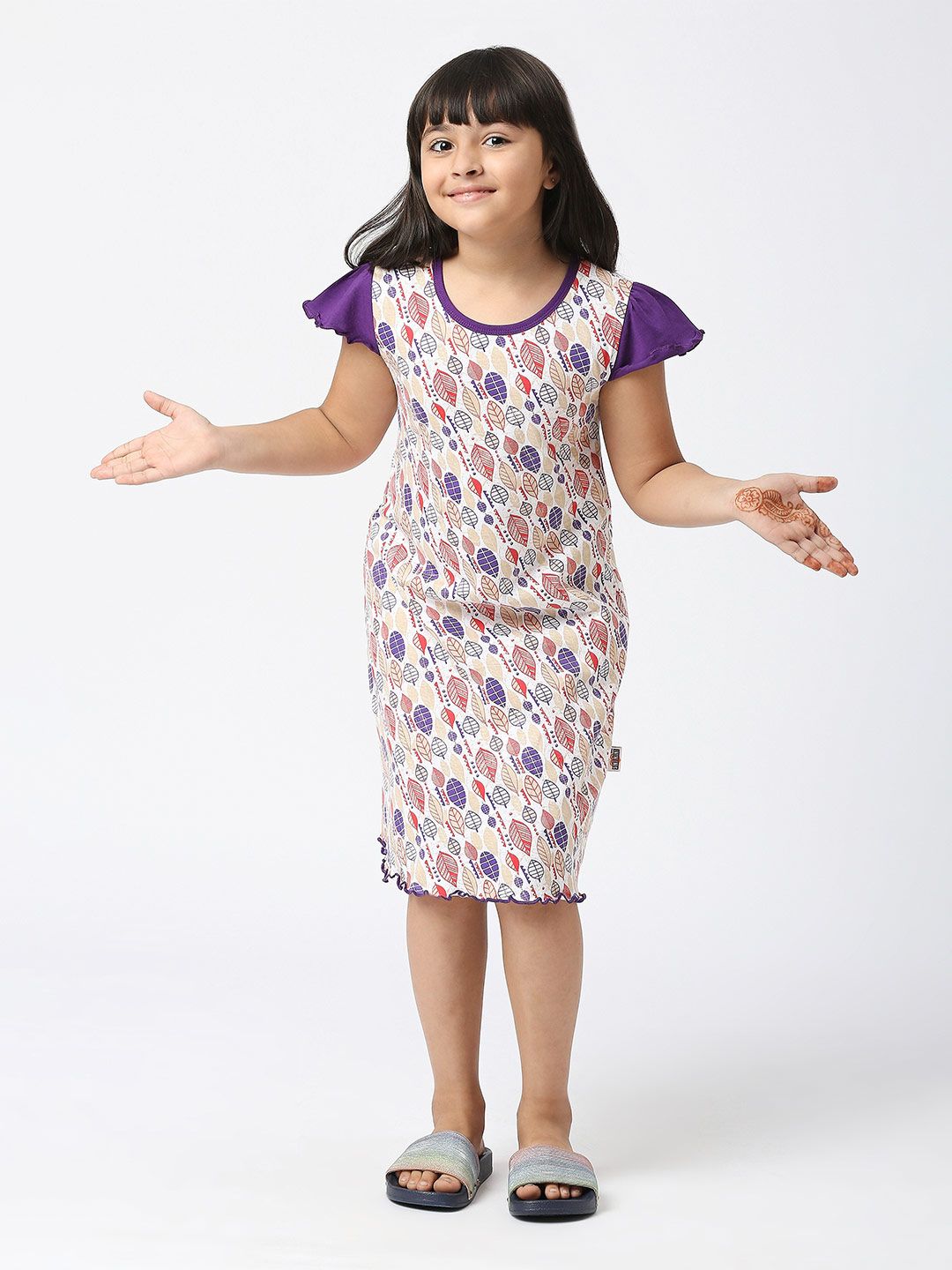SINI MINI Girls Floral Printed Pure Cotton Nightdress-image-35
