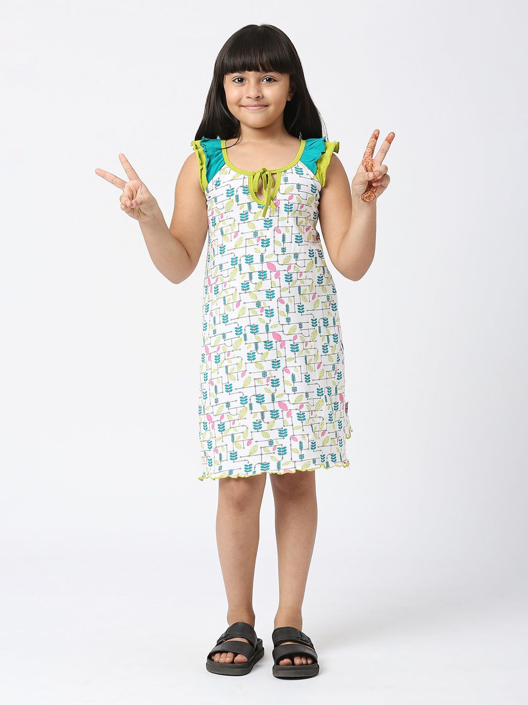 SINI MINI Girls Floral Printed Pure Cotton Nightdress-image-28