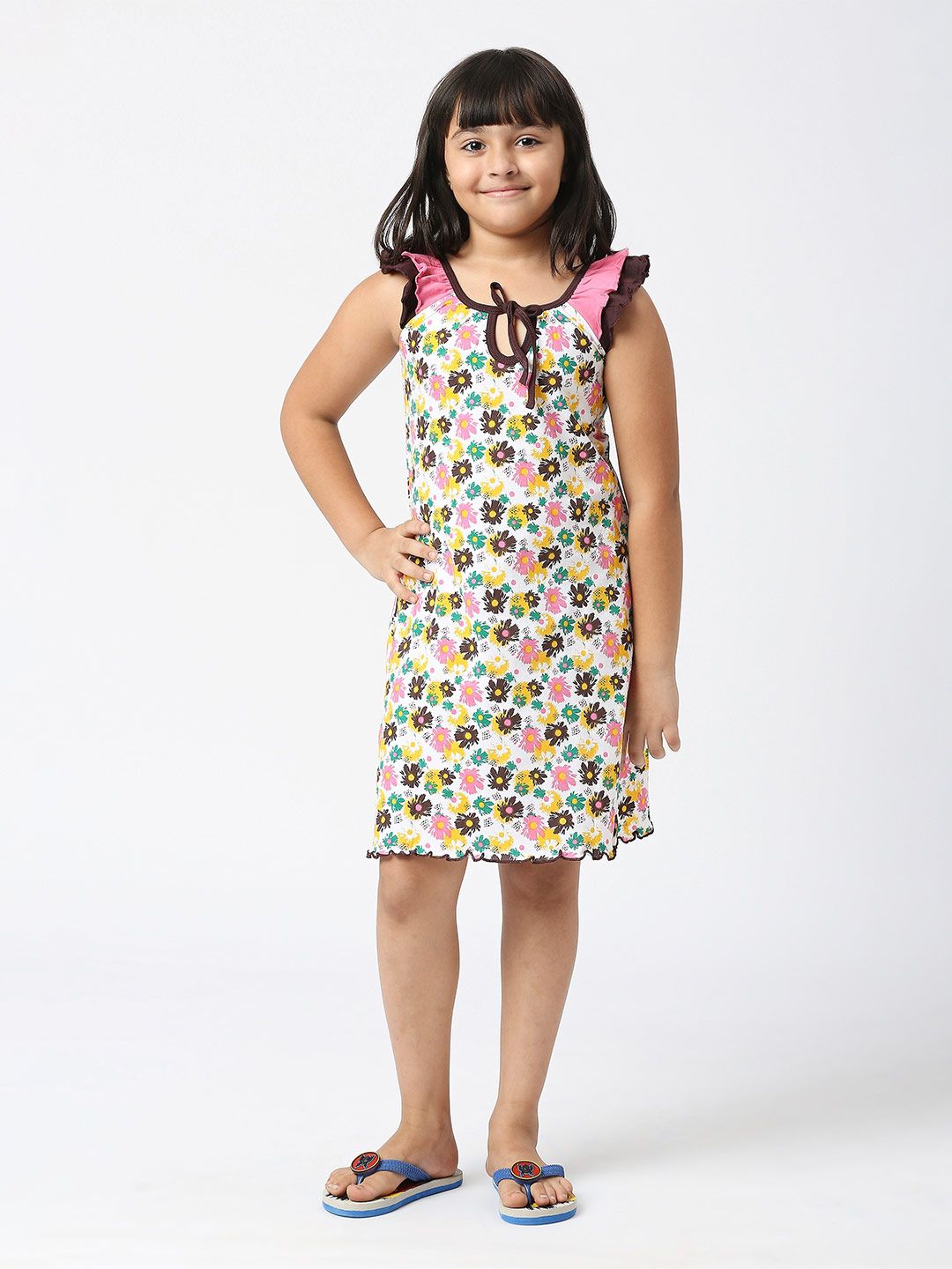SINI MINI Girls Floral Printed Pure Cotton Nightdress-image-33
