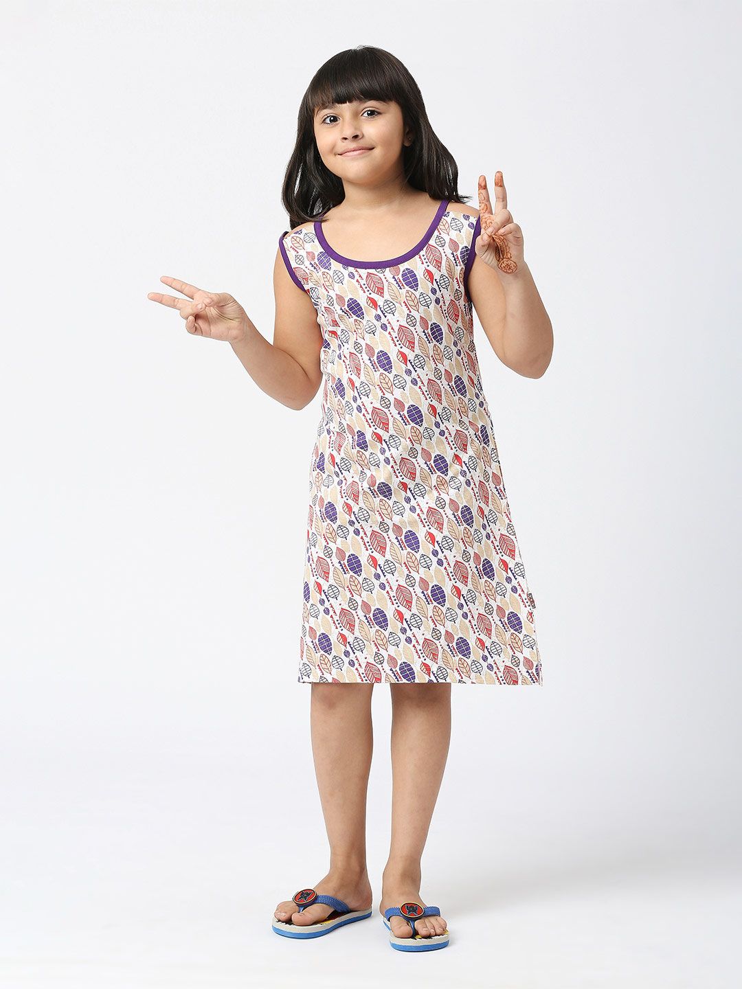 SINI MINI Girls Floral Printed Pure Cotton Nightdress-picture-10