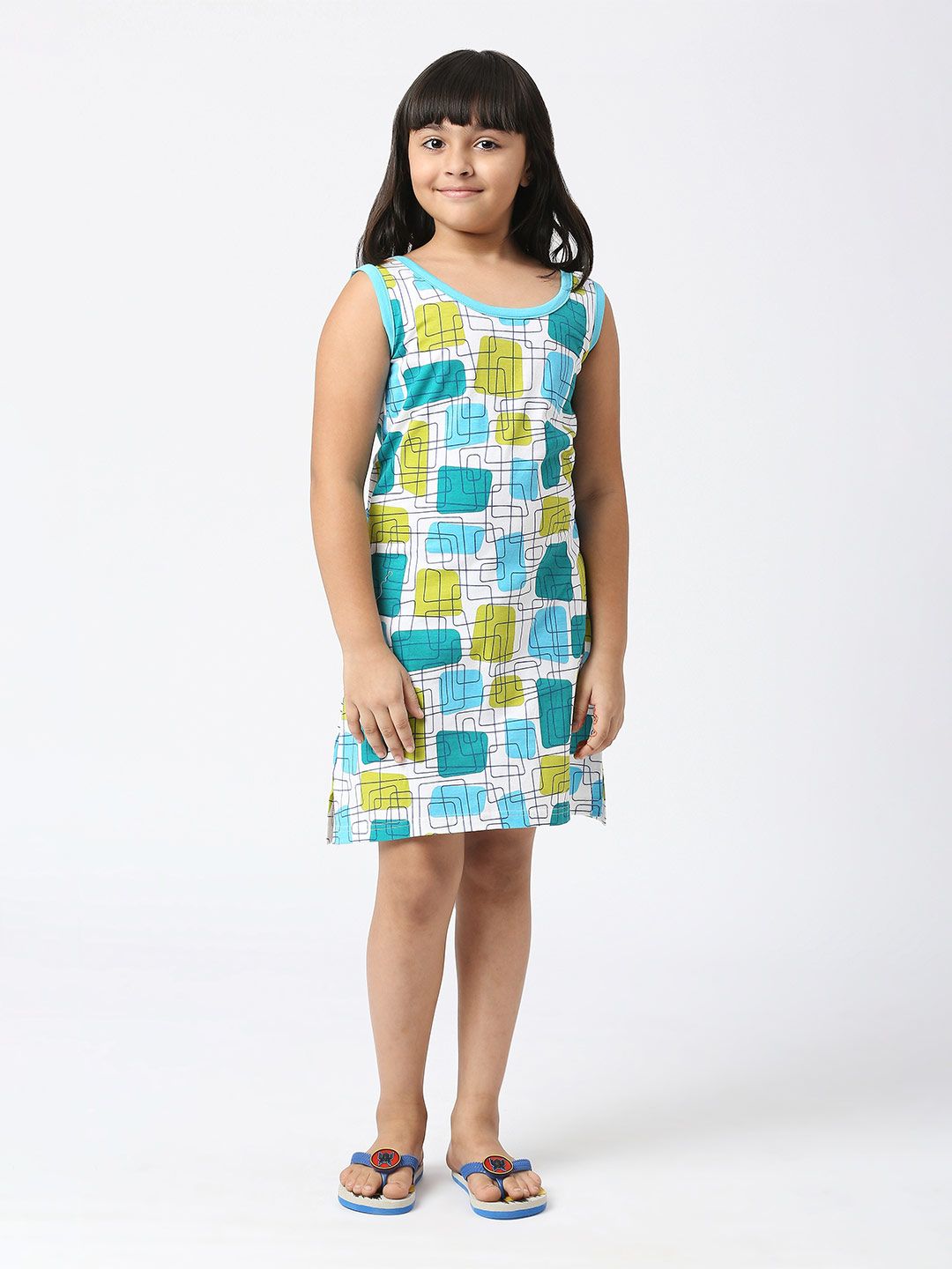 SINI MINI Girls Geometric Printed Pure Cotton Nightdress-image-0