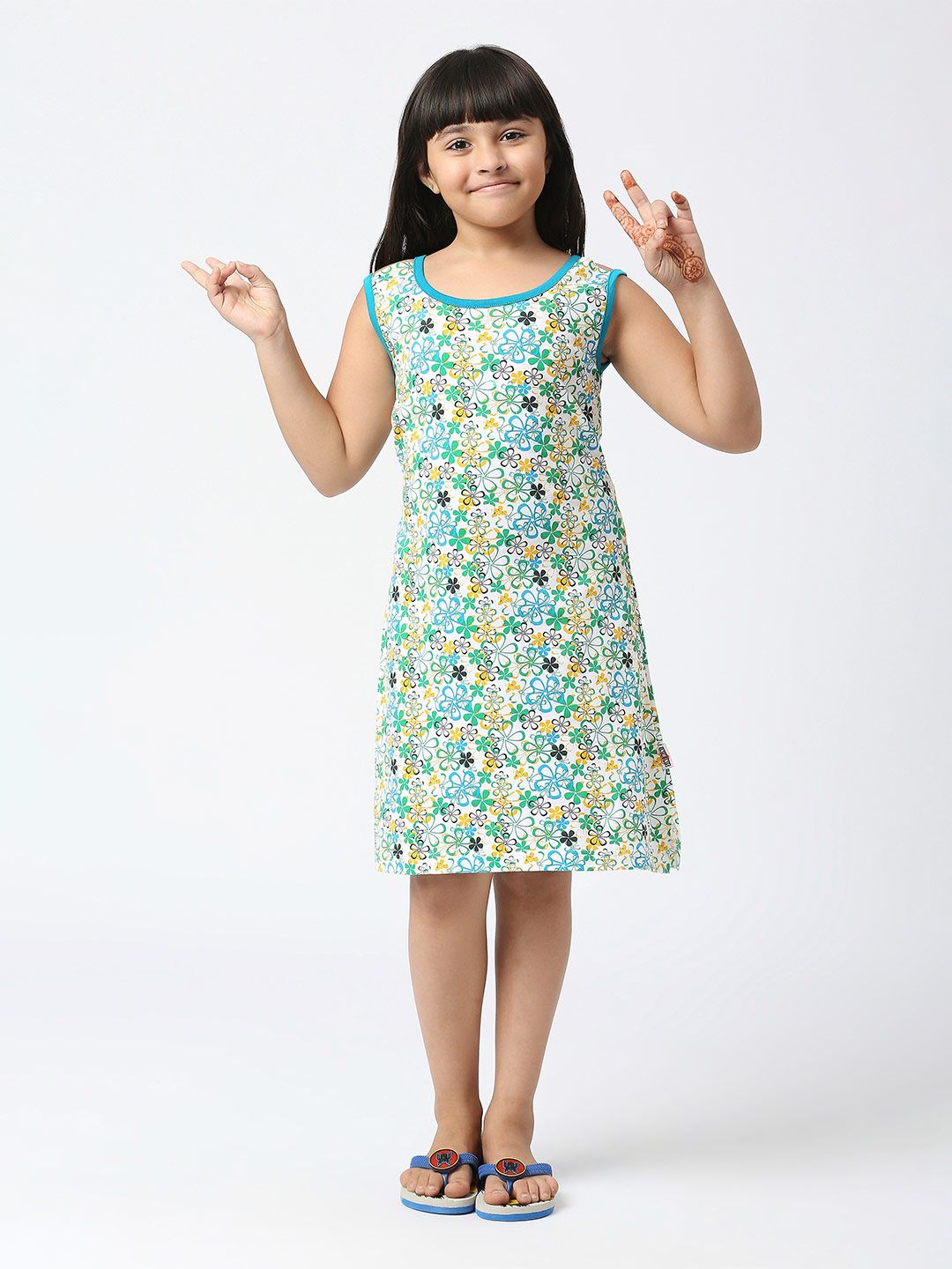 SINI MINI Girls Floral Printed Pure Cotton Nightdress-picture-15