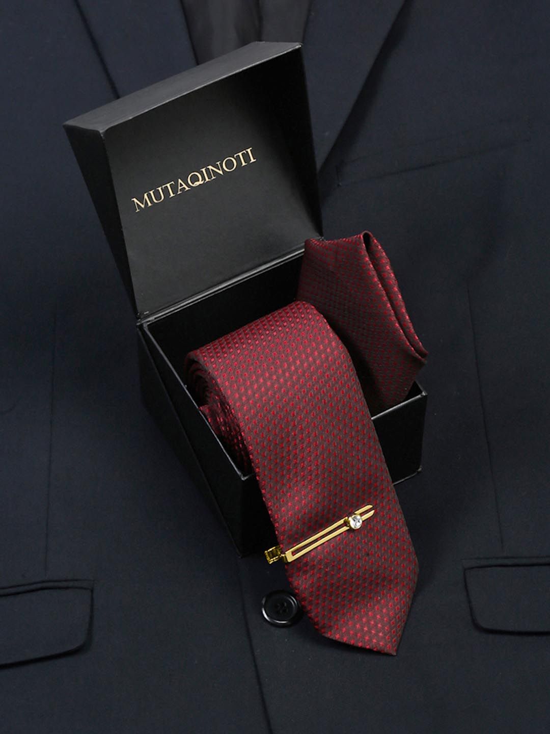 MUTAQINOTI Men Rosewood Silk Necktie Accessory Gift Set-picture-32
