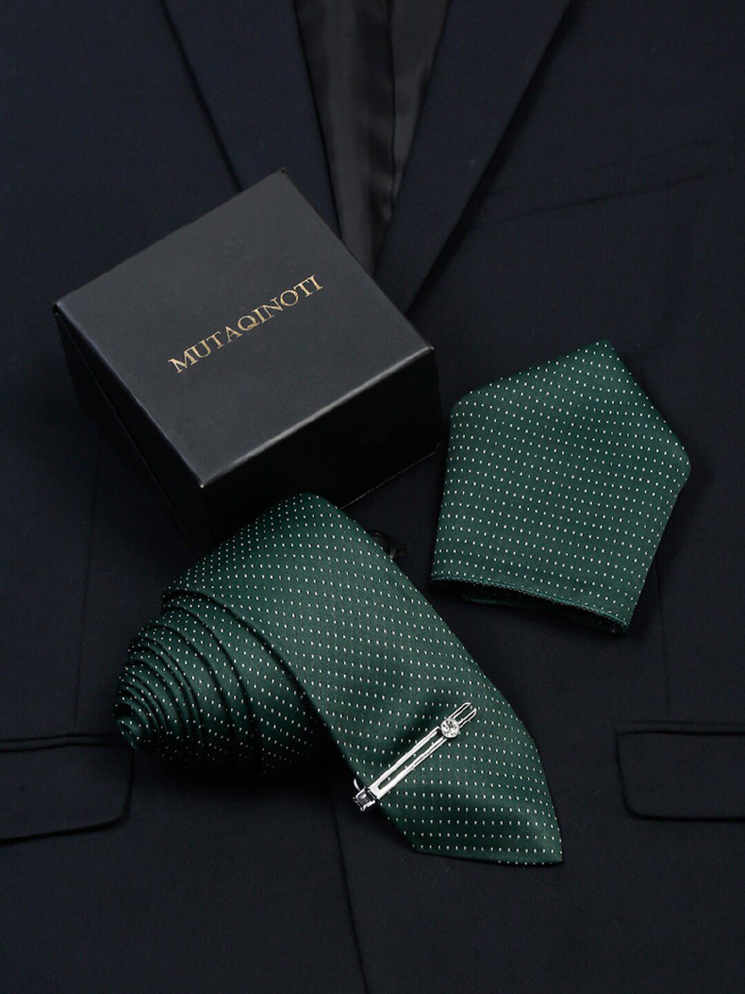MUTAQINOTI Men Dotted Pattern Silk Formal Accessory Gift Set-picture-52