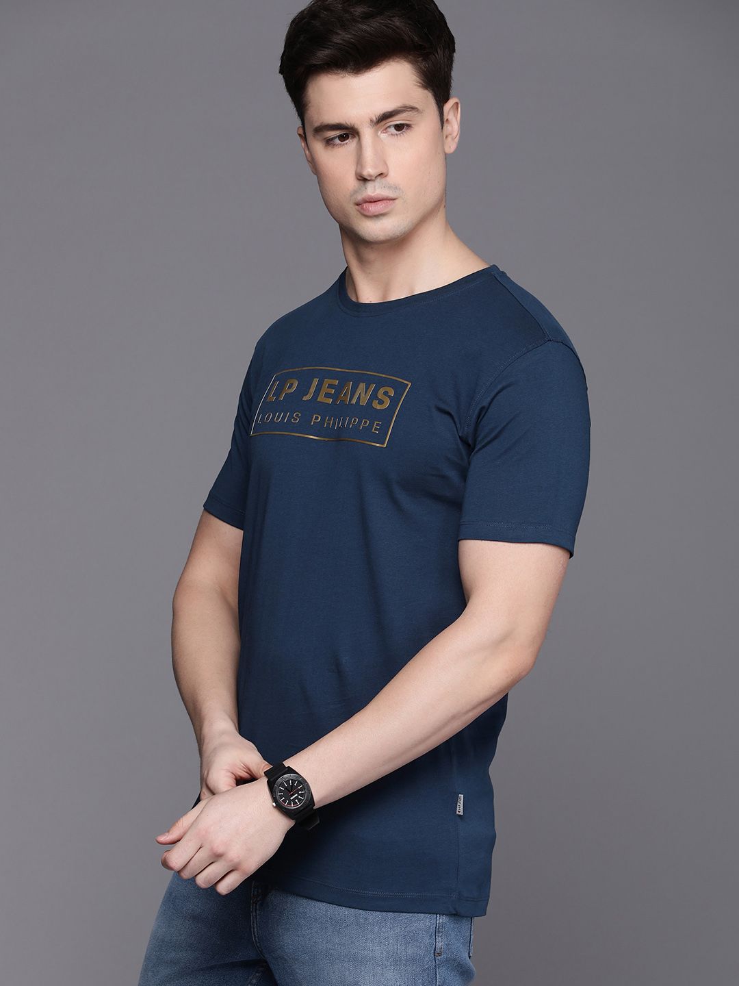 Louis Philippe Jeans Brand Logo Pure Cotton Applique Slim Fit T-shirt