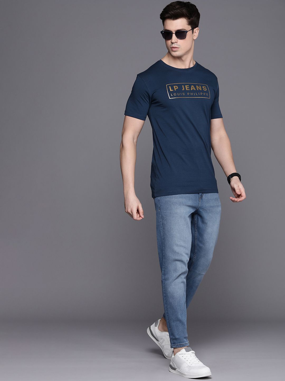 Louis Philippe Jeans Brand Logo Pure Cotton Applique Slim Fit T-shirt