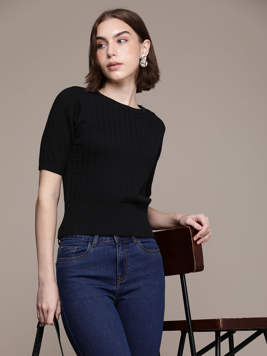 French Connection Pure Cotton Cable Knit Ribbed Pullover-picture-29