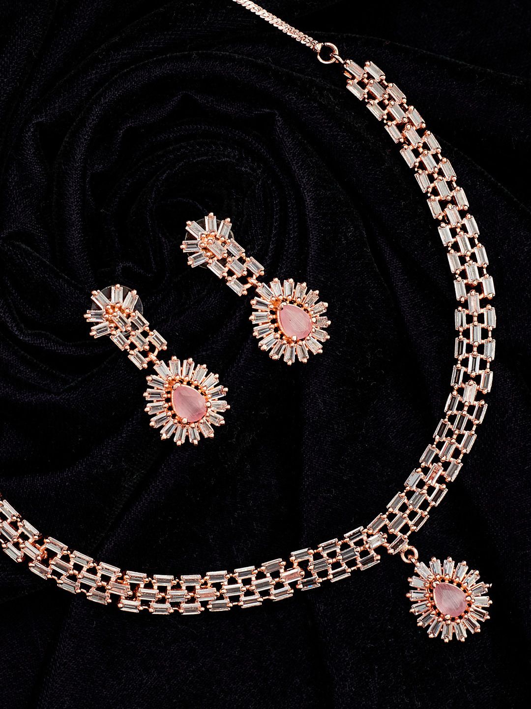 ATIBELLE Rose Gold-Plated AD-Studded Jewellery Set