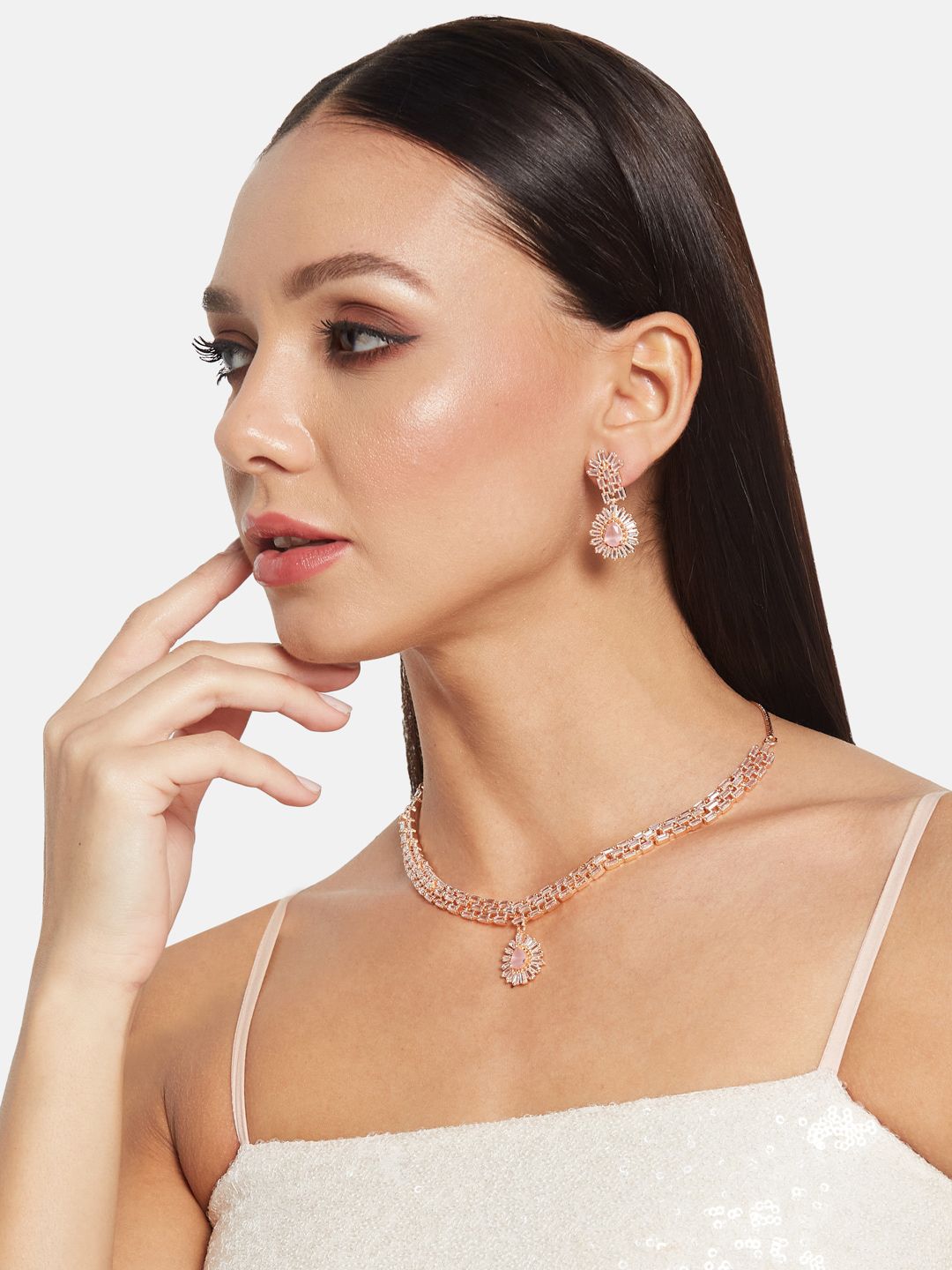 ATIBELLE Rose Gold-Plated AD-Studded Jewellery Set