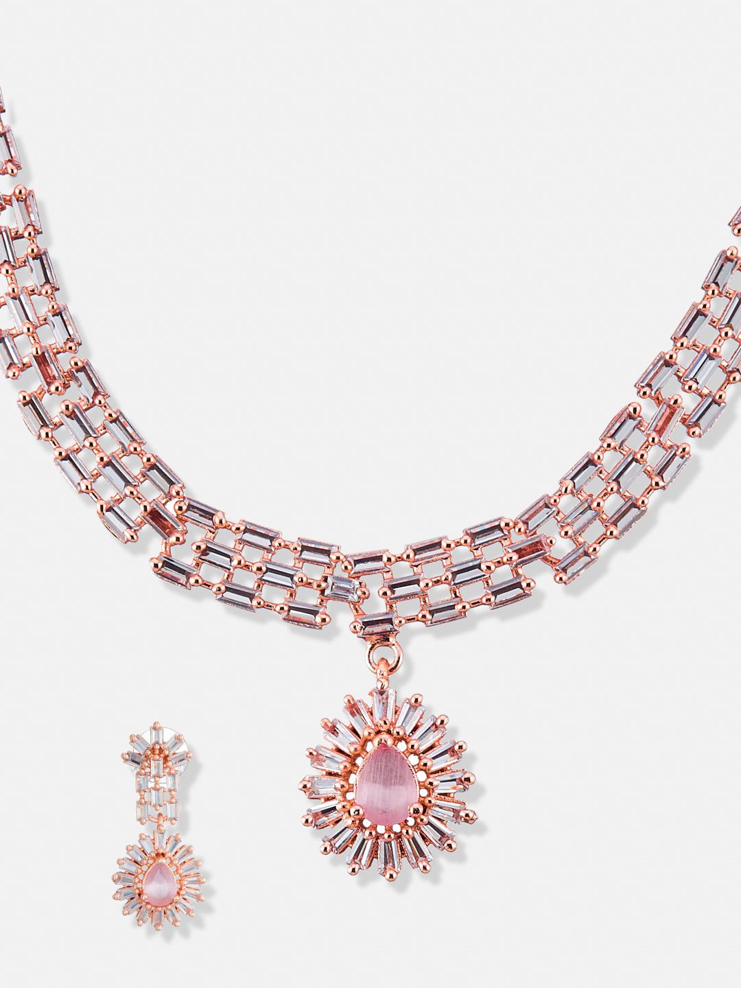 ATIBELLE Rose Gold-Plated AD-Studded Jewellery Set