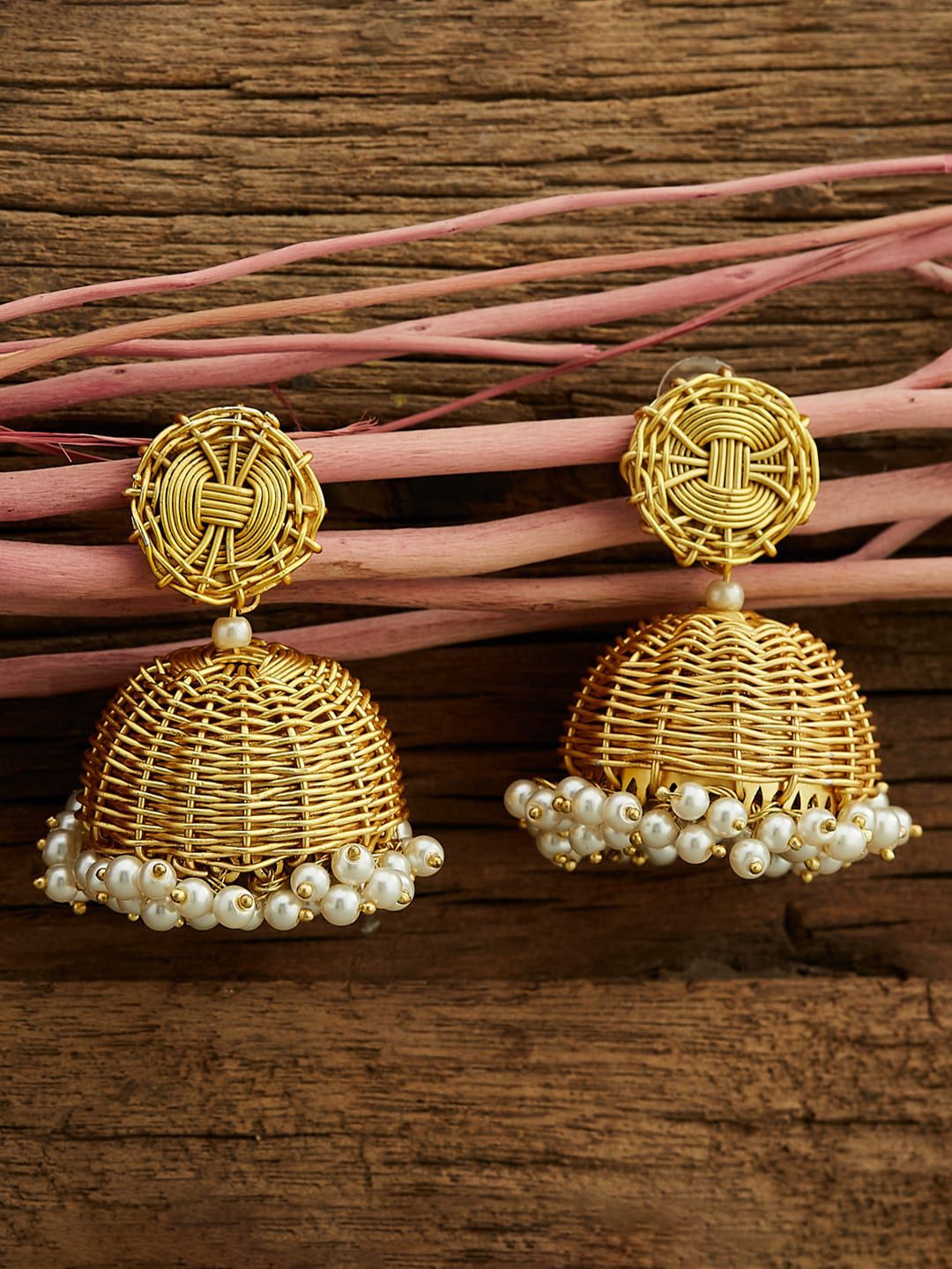 ATIBELLE Gold-Plated Dome Shaped Jhumkas Earrings