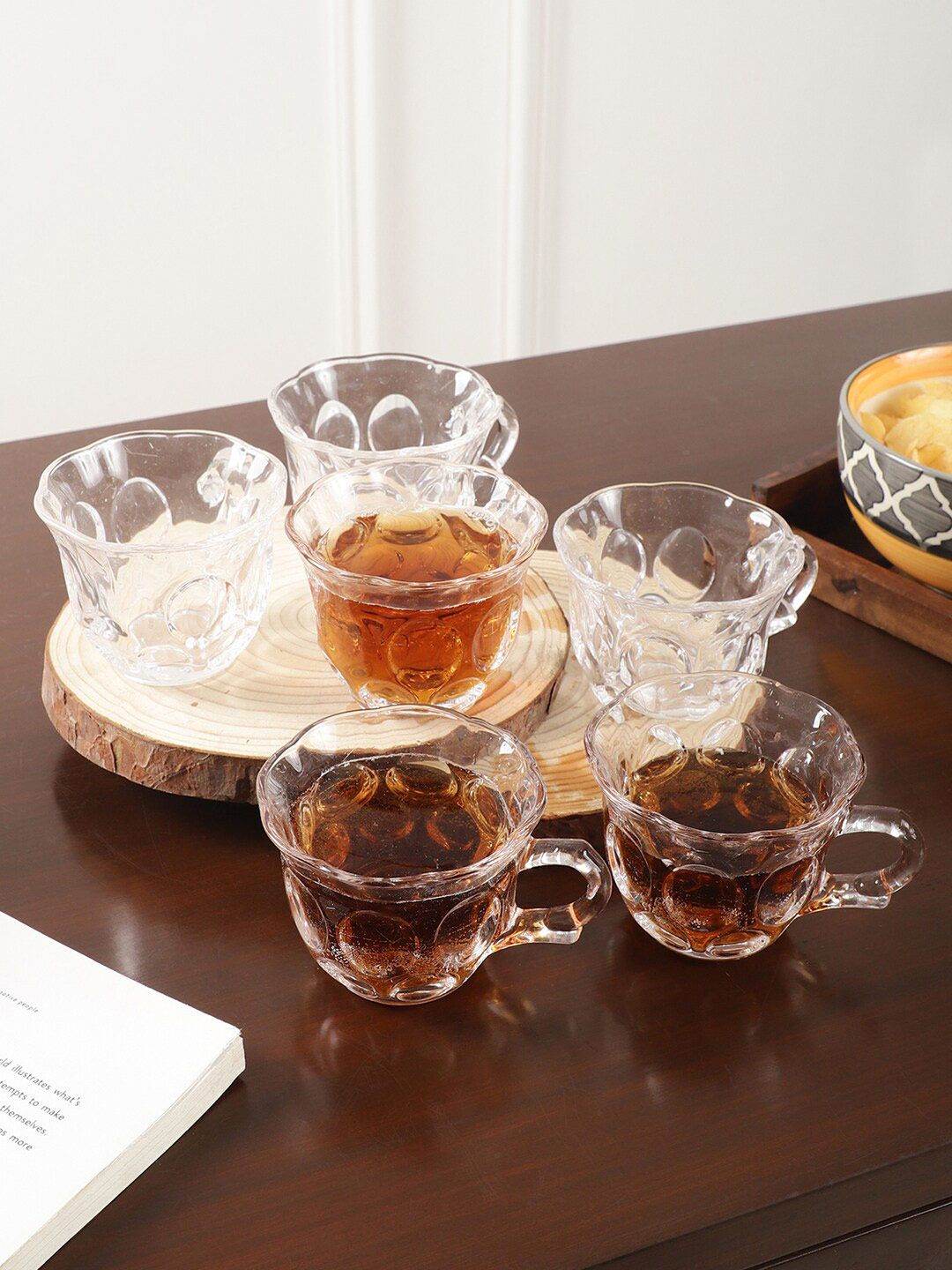 ceradeco Bubble Shaped  Transparent 6 Pieces Textured Glass Transparent Cups - 200 ML Each-image-44