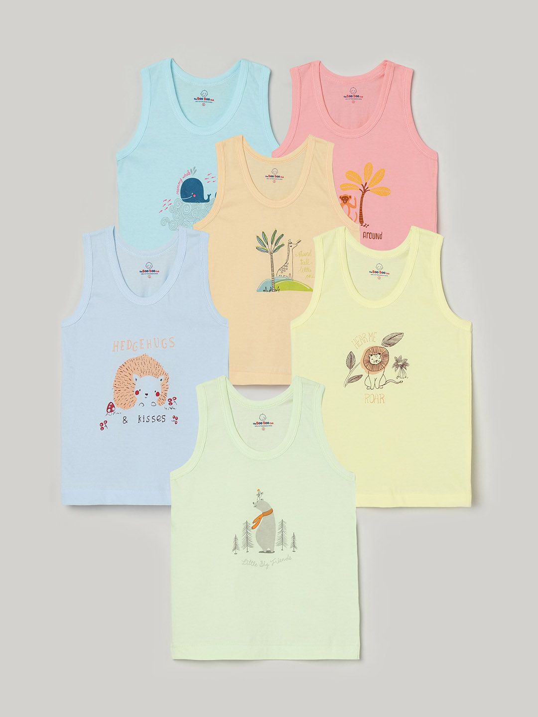 The Boo Boo Club Infant Boys Pack Of 6 Printed Cotton Vests