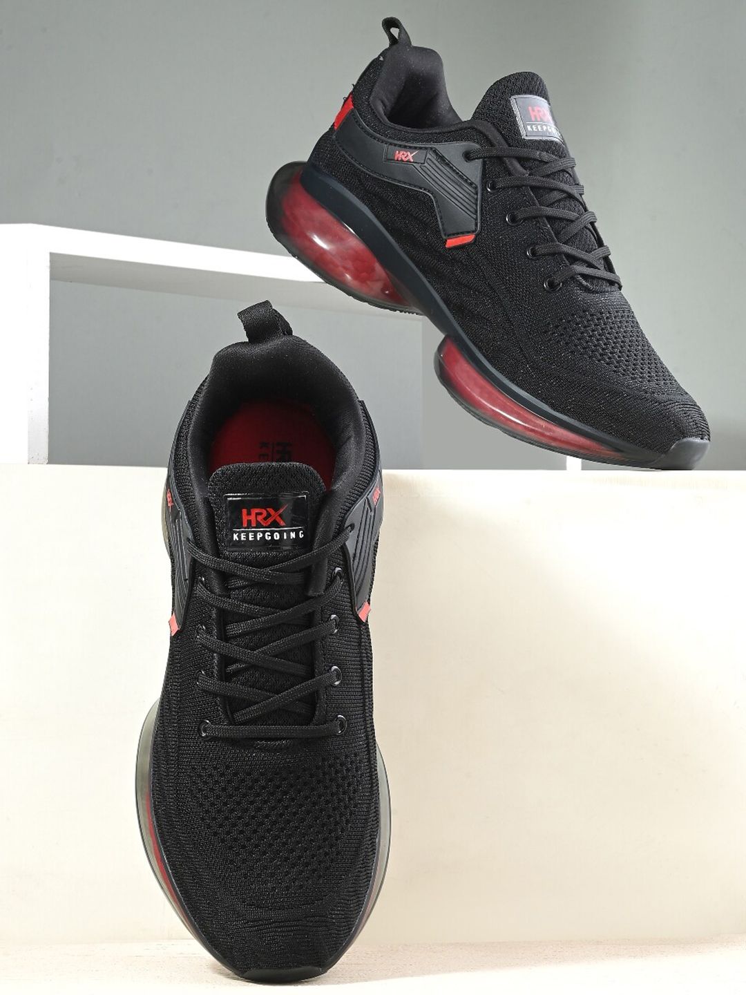 HRX by Hrithik Roshan Men Black & Red Mesh Non-Marking Walking Shoes