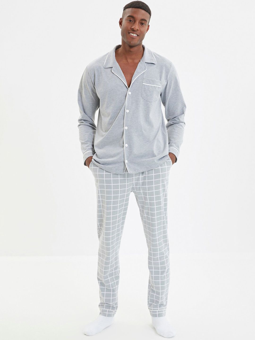 Trendyol Lapel Collar Night Suit-image-45