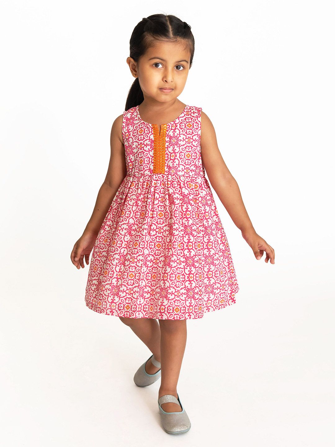 Campana Girls Floral Printed Fit & Flare Cotton Dress-picture-11