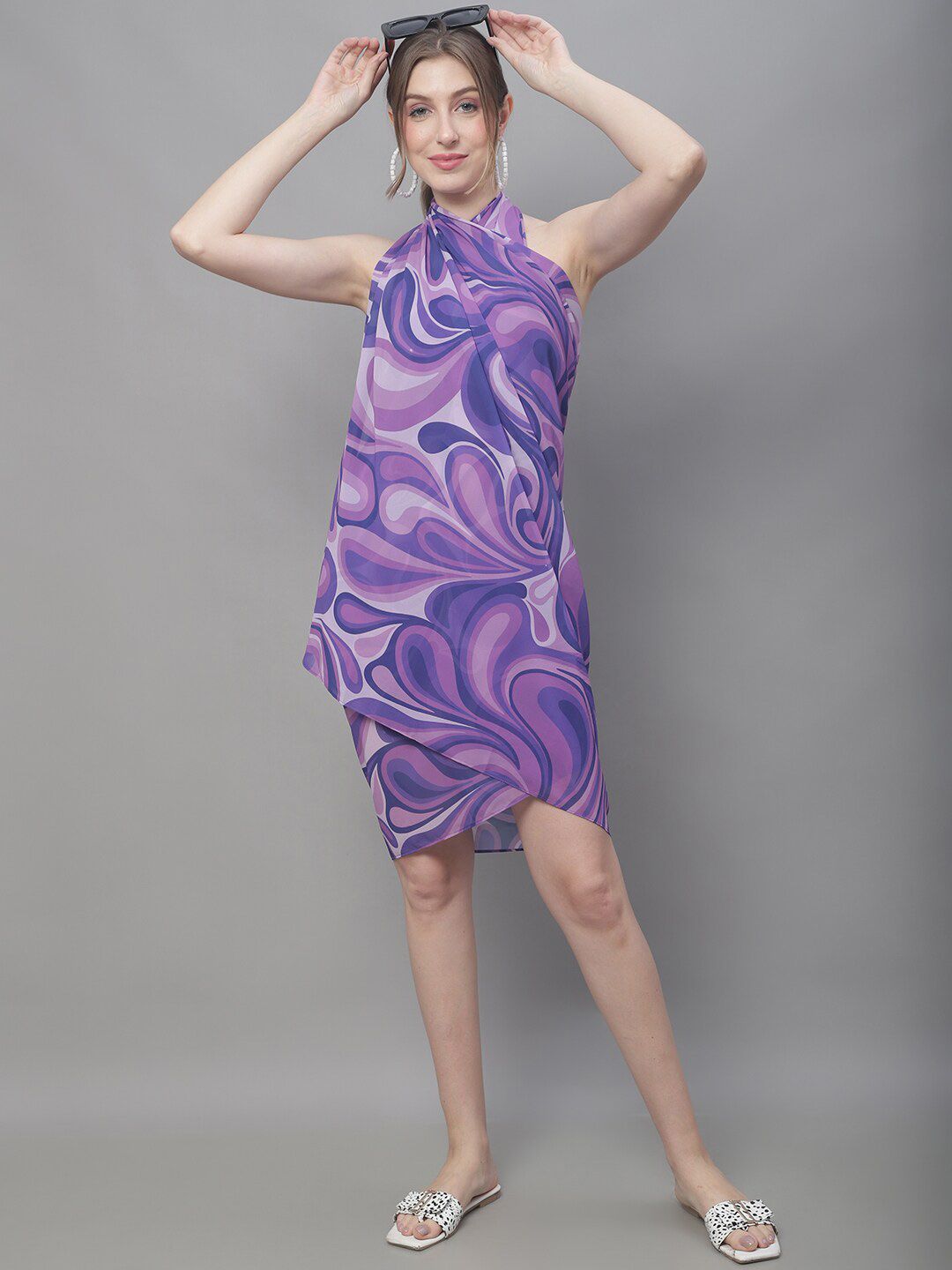 Claura Purple & Grey Abstract Printed Cover Up Sarong-image-13