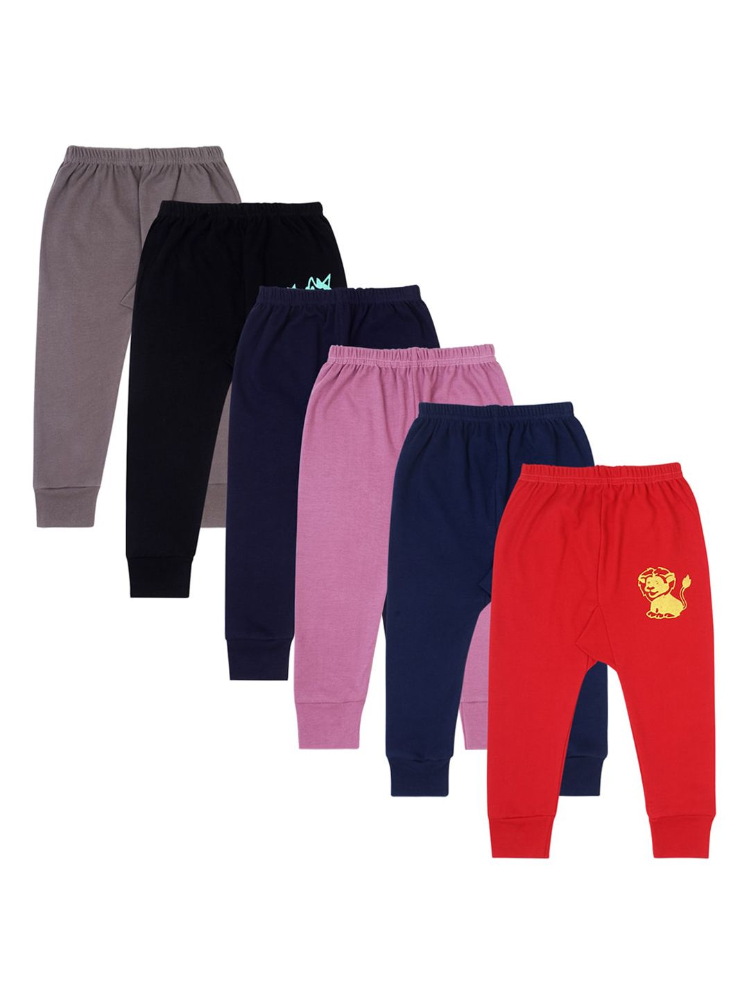 Superminis Kids Pack Of 6 Cotton Mid-Rise Lounge Pants
