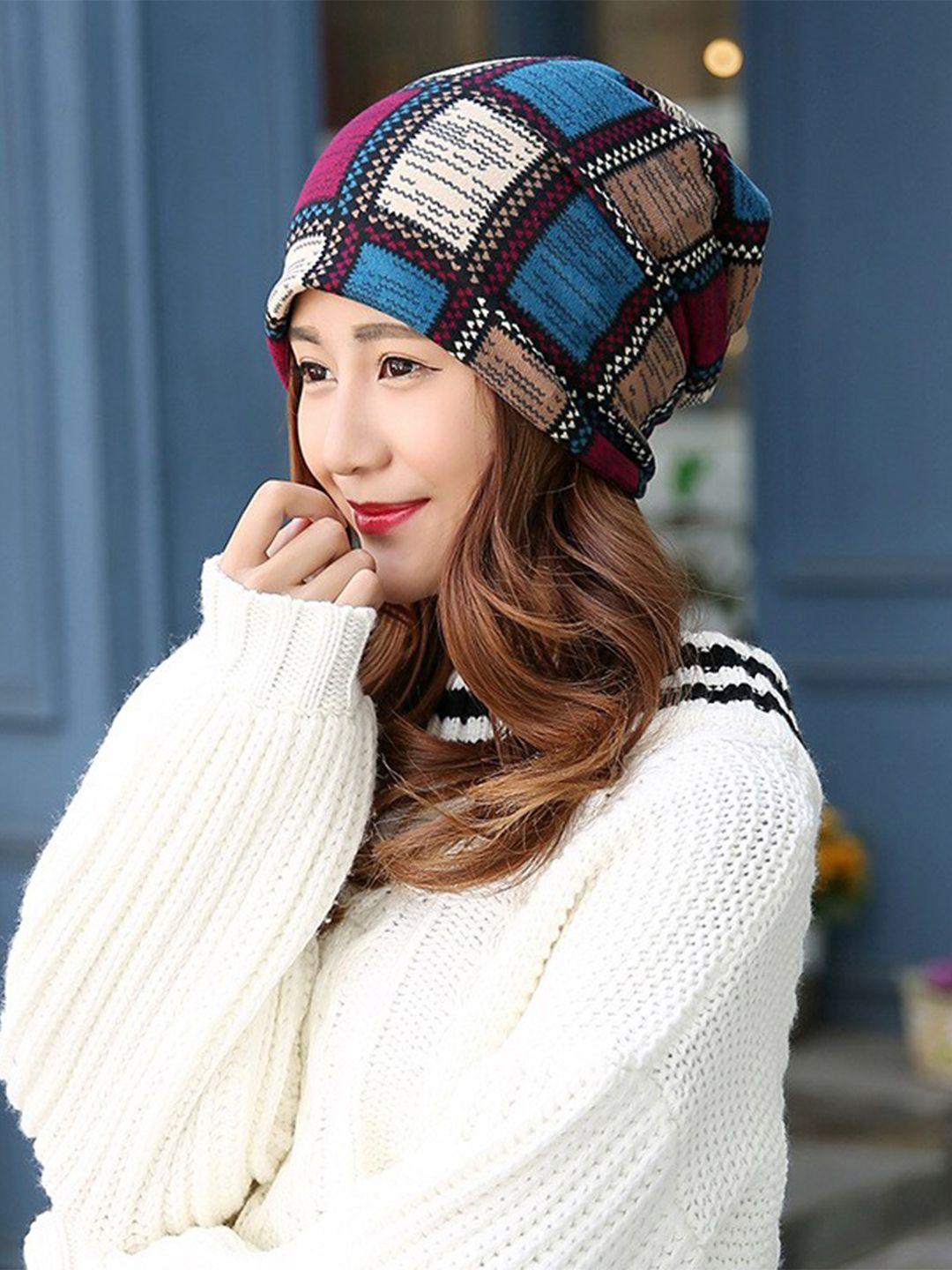 Alexvyan Women Checked Cotton Beanie-picture-23