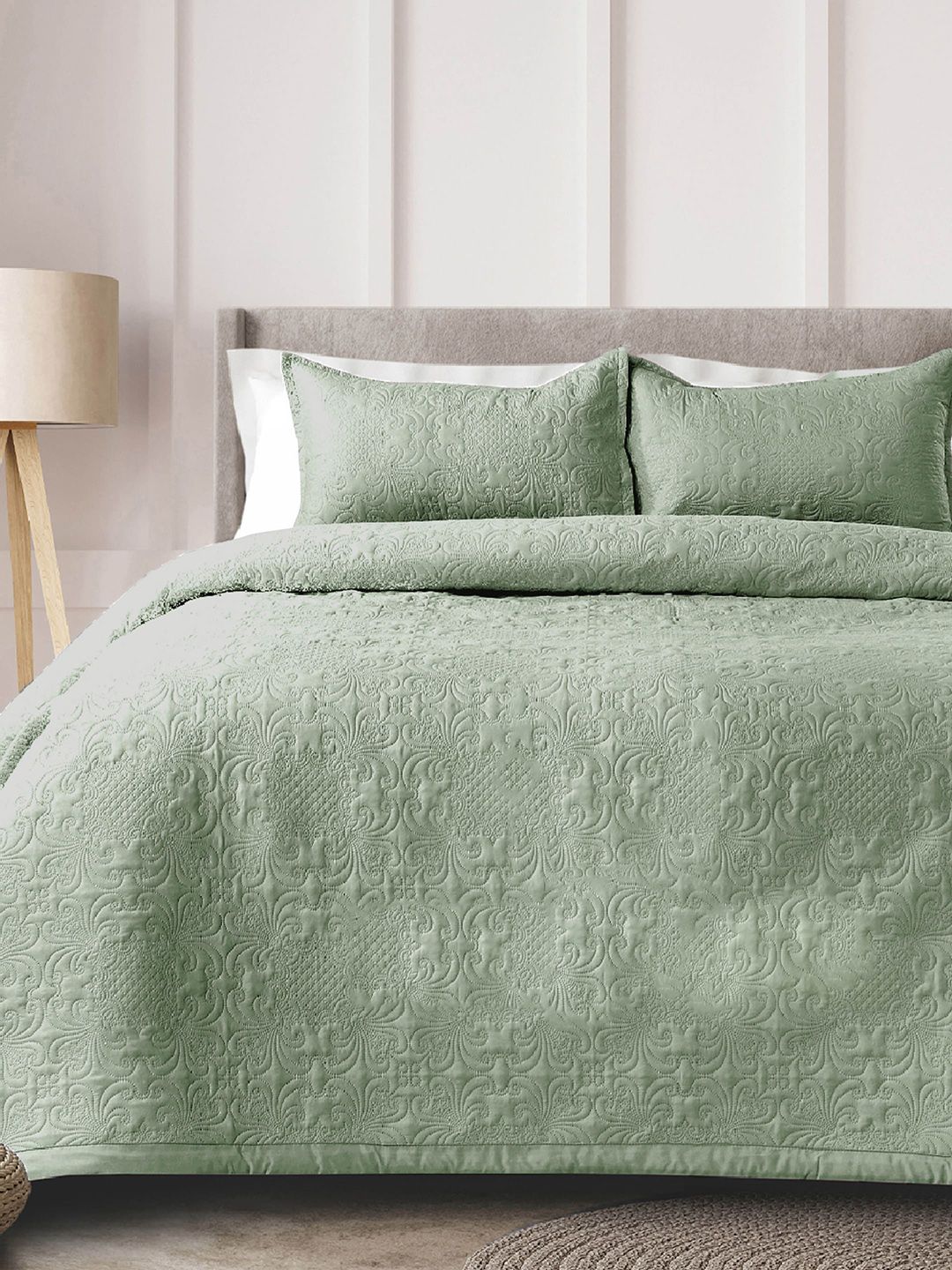LABHAM Sensation Green Ultrasonic Quilted 230 TC Cotton King Bedspread & 2 Pillow Covers-image-31