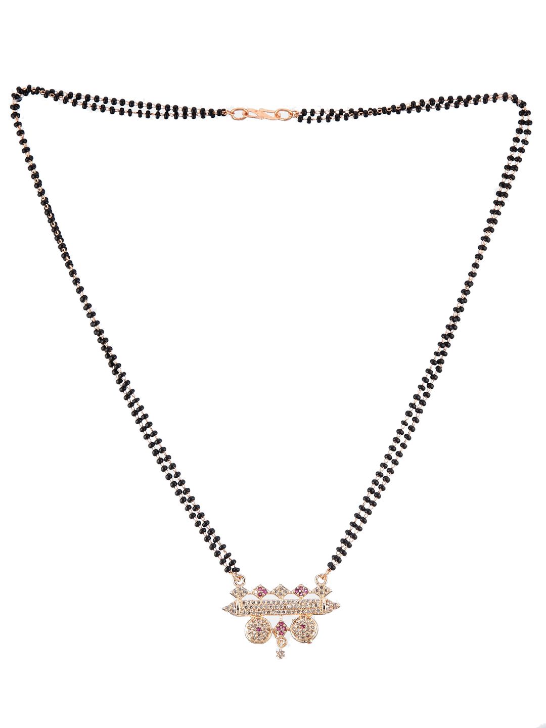 ATIBELLE Gold-Plated AD Stone-Studded & Layered Beaded Mangalsutra