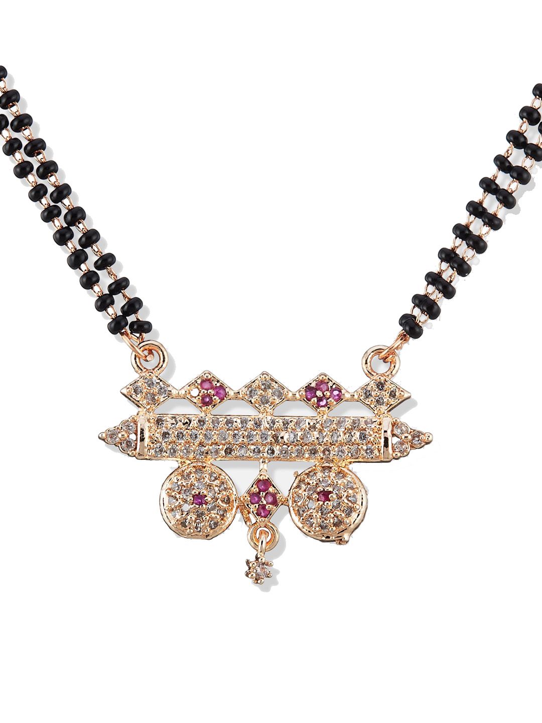 ATIBELLE Gold-Plated AD Stone-Studded & Layered Beaded Mangalsutra