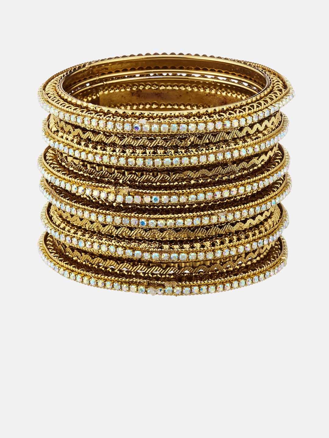 ATIBELLE Set Of 6 Gold-Plated Stone-Studded Bangles