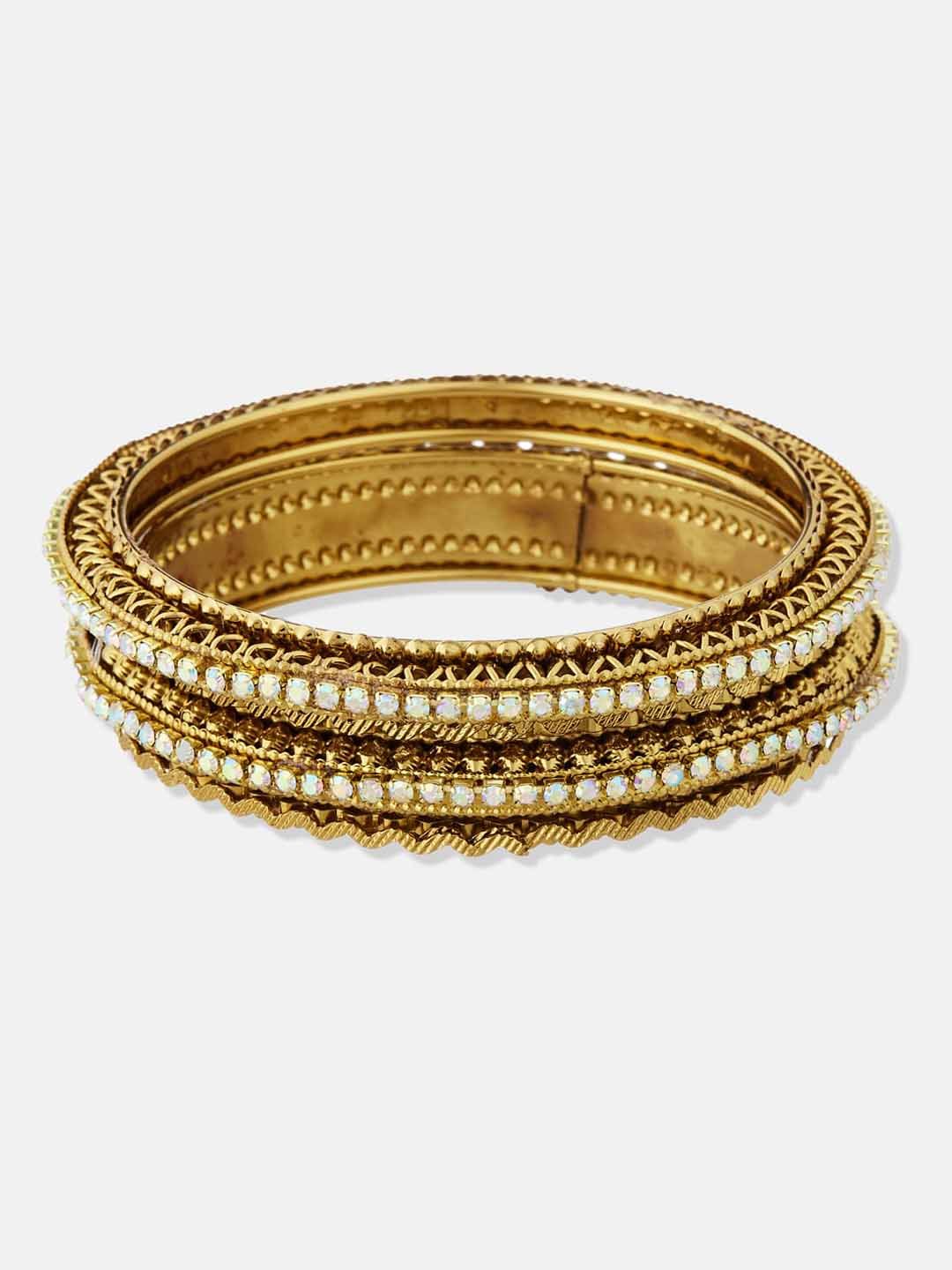 ATIBELLE Set Of 6 Gold-Plated Stone-Studded Bangles