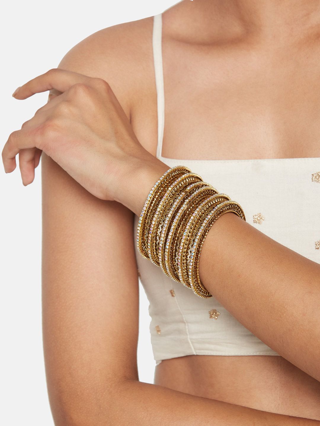 ATIBELLE Set Of 6 Gold-Plated Stone-Studded Bangles