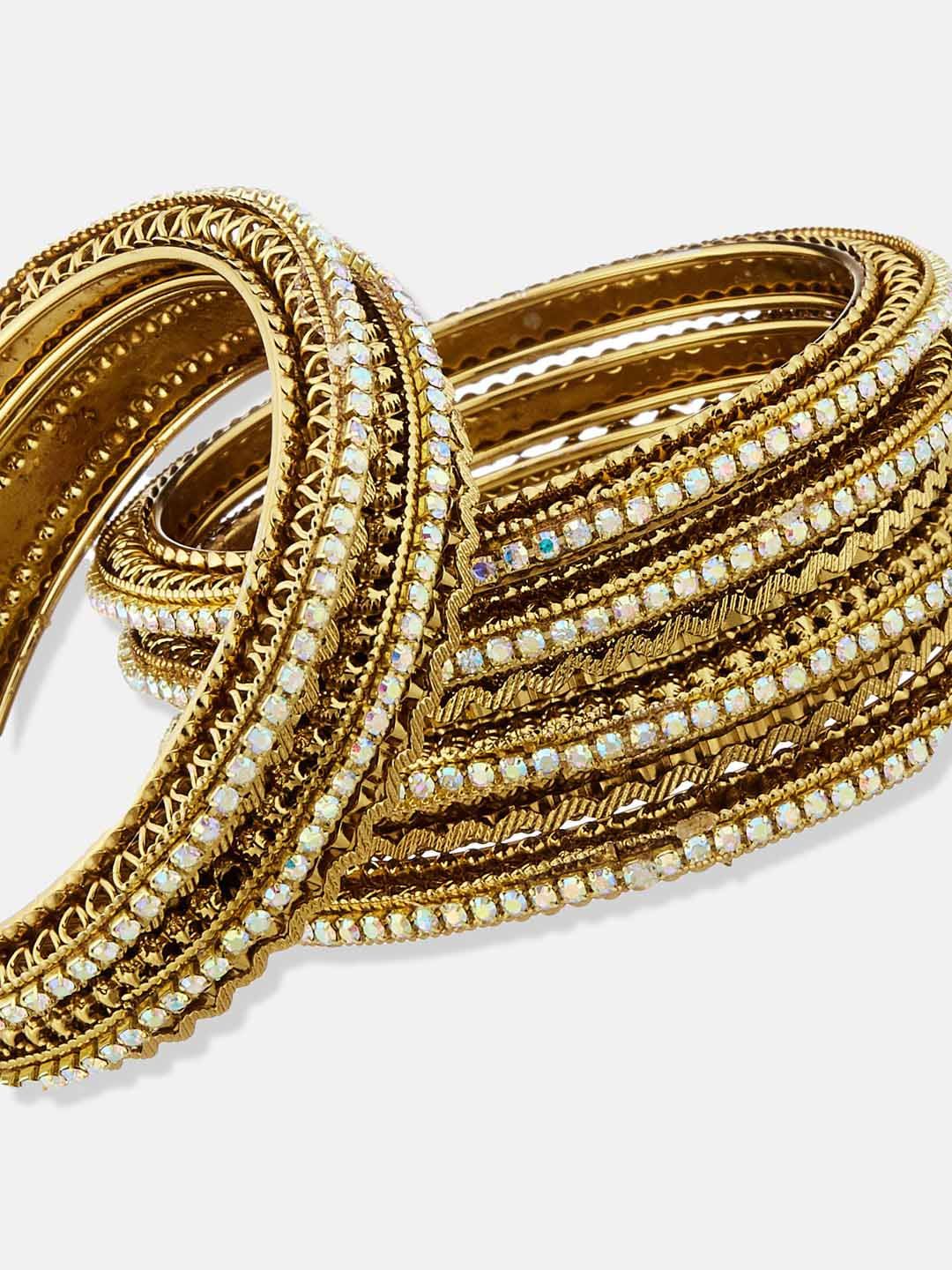 ATIBELLE Set Of 6 Gold-Plated Stone-Studded Bangles
