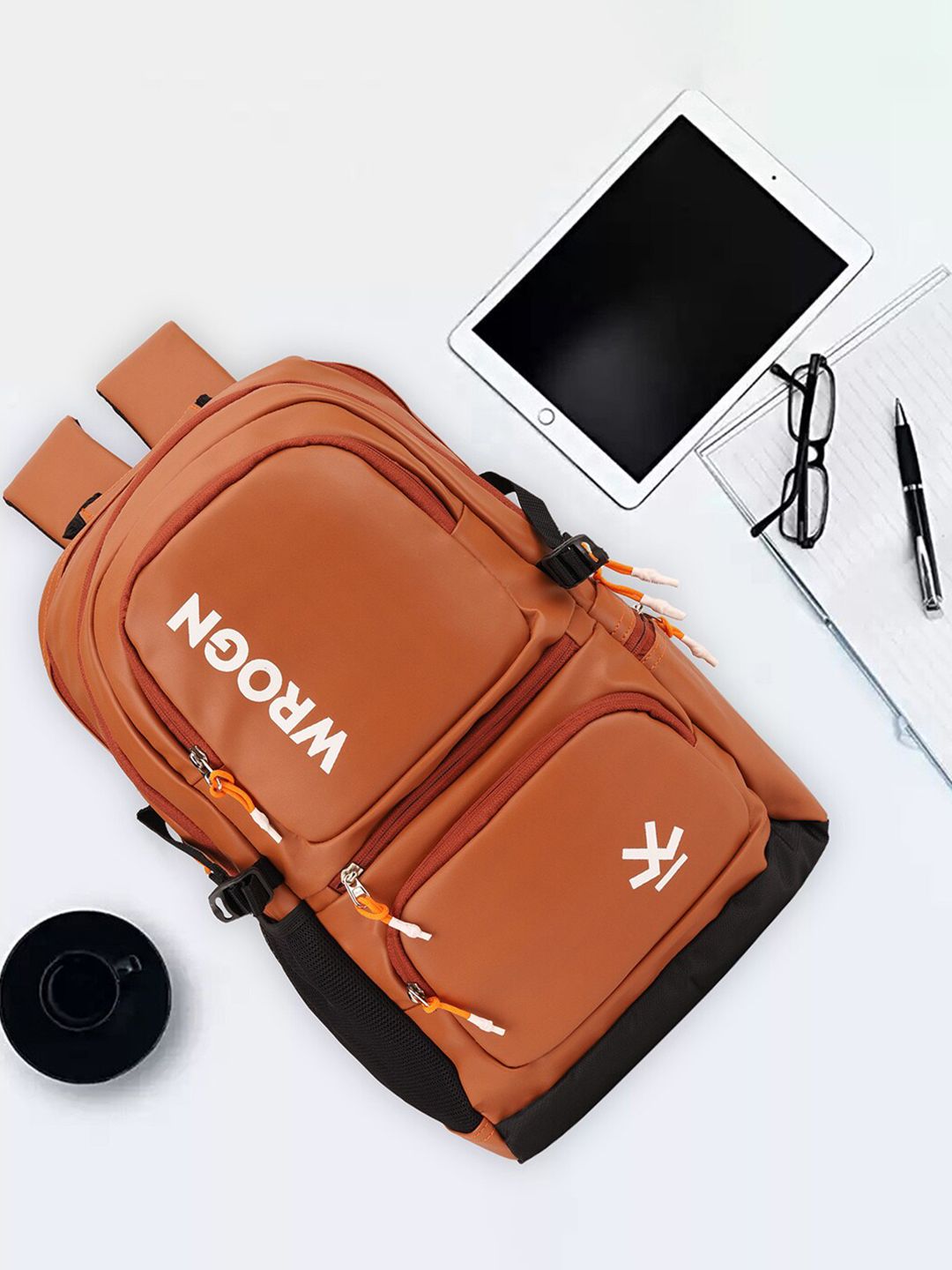 WROGN Brand Logo Printed Padded Backpack With Rain Cover