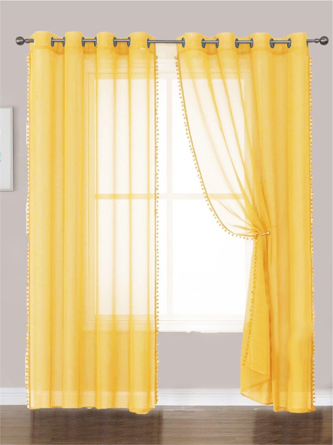 URBAN SPACE Yellow 2-Piece Sheer Window Curtains-picture-50